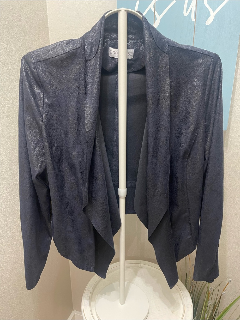 Knox Rose Navy Draped Open-Front Blazer
